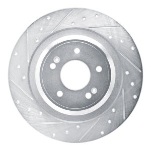 Hyundai Santa Fe Brake Rotor (1) - Rear Left - R1 Concepts - Drilled & Slotted - Silver - `22-`25